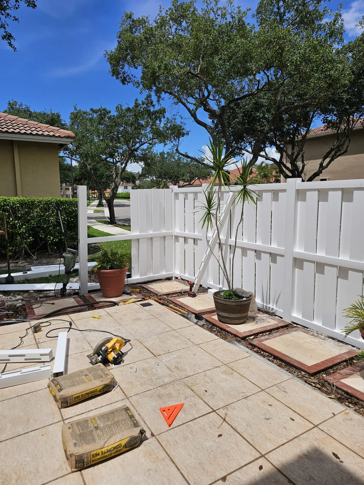 Fence installation in progress